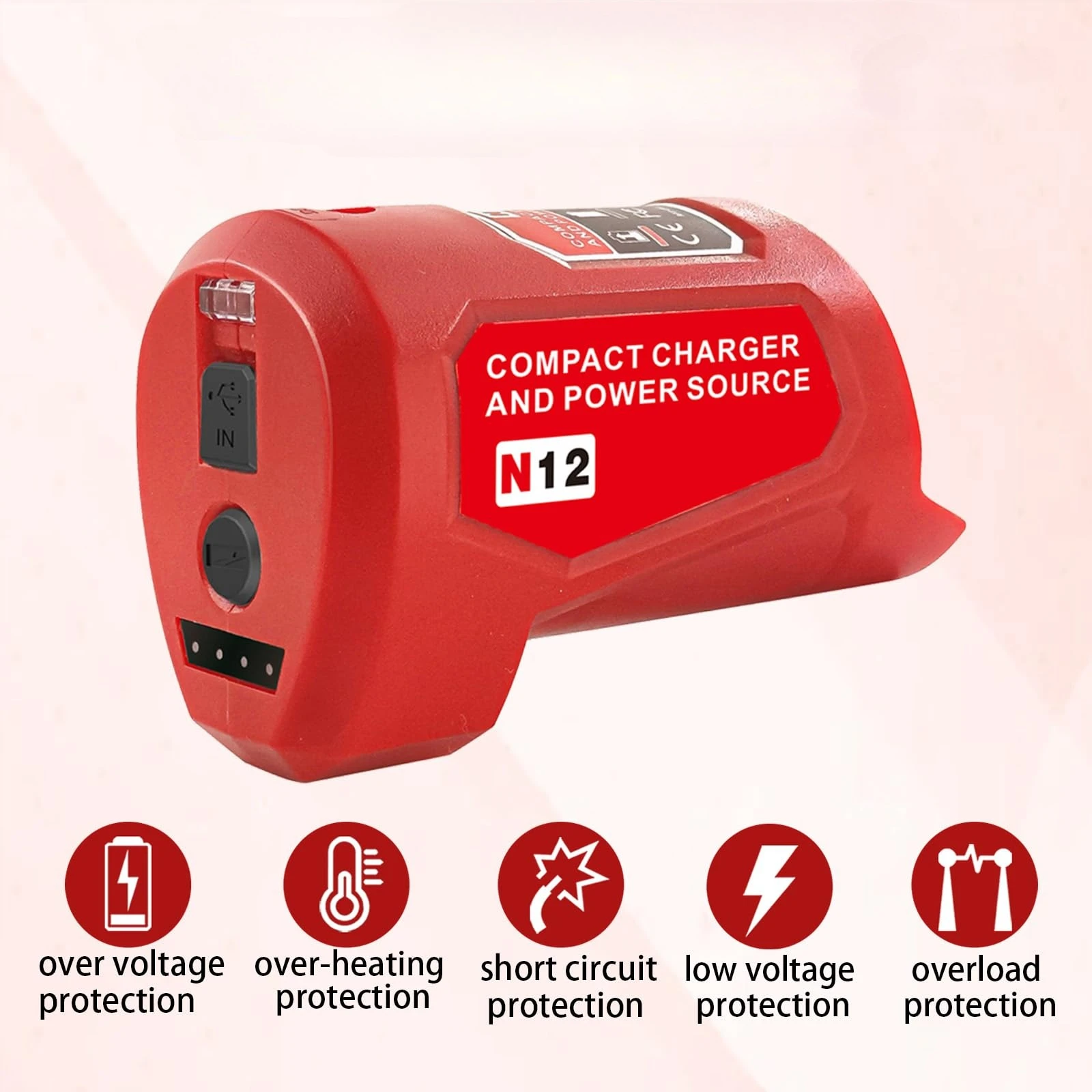 

Portable Battery Adapter with USB DC Ports Compatible for Milwaukee M-12 Lithium Batteries Use for Jackets Featherweight Heating