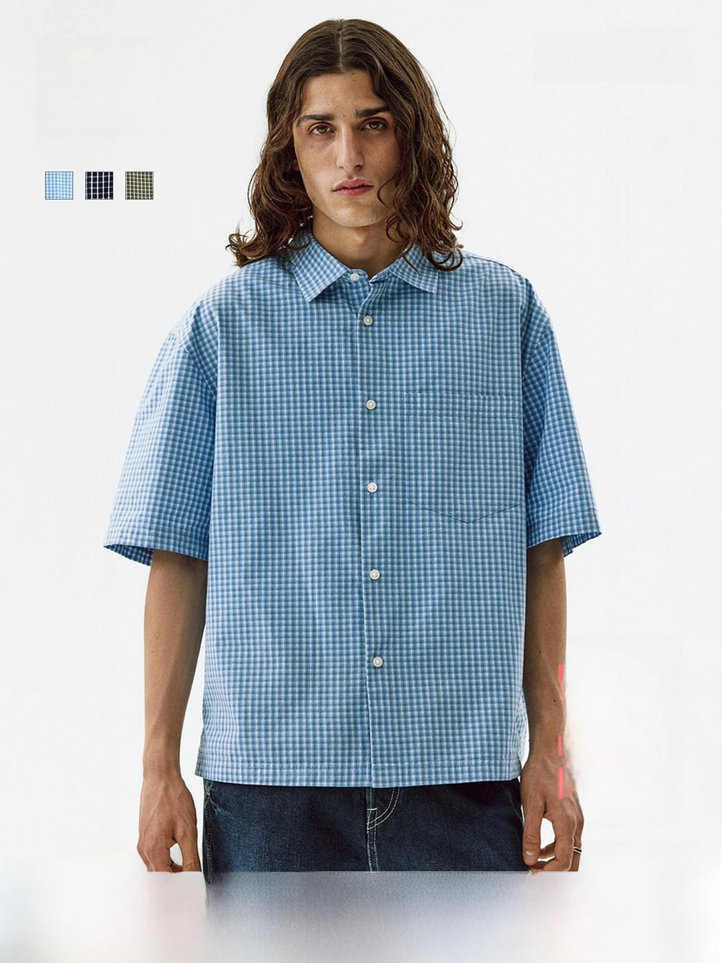 

H&M Men's Cotton Casual Shirt Summer 2026 Plaid Turn-down Collar Short Sleeve Standard Fit Pocket Button up Regular Length