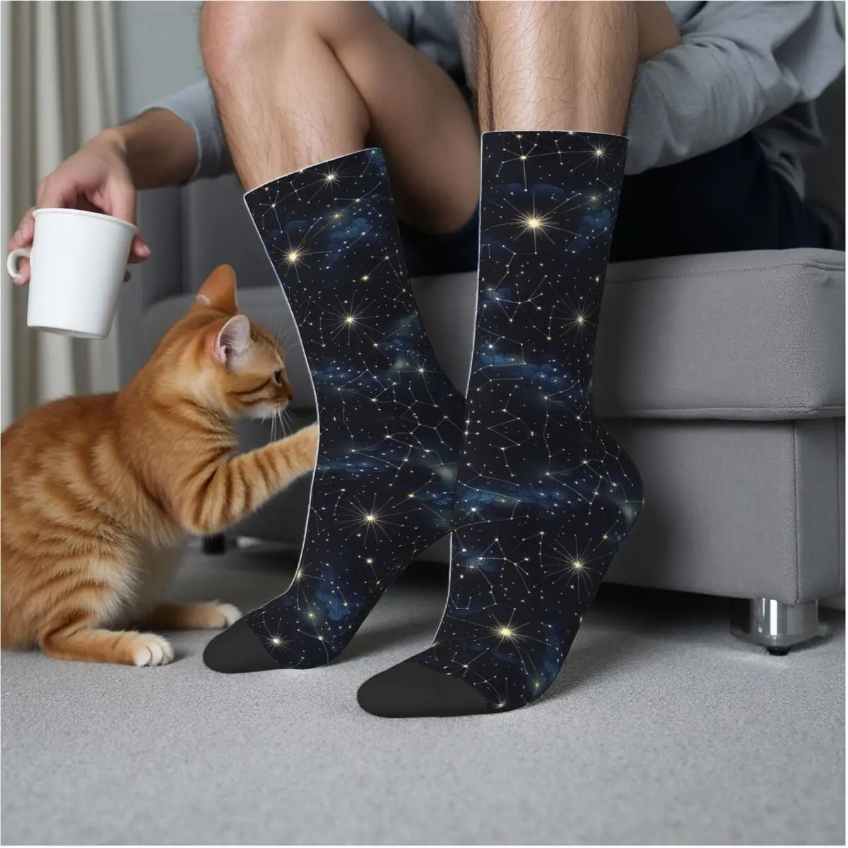 

Ночное небо, золотые небесные звезды, носки со звездами зодиака, супер мягкие чулки в стиле Харадзюку, всесезонные длинные носки, аксессуары