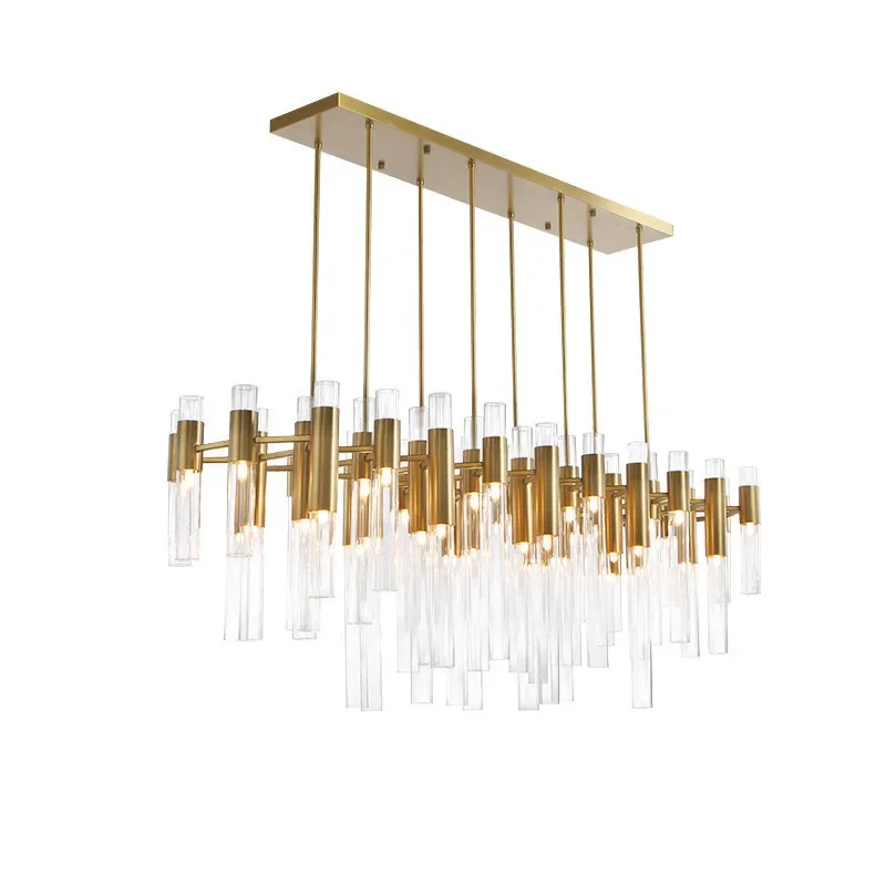 

Nordic art led living room chandelier simple bedroom stainless steel gold rectangular Internet celebrity light luxury bar