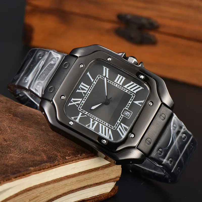 นาฬิกาควอตซ์ผู้ชาย 40 มม. แบบสี่เหลี่ยมยอดนิยม สายเหล็ก ฟังก์ชันครบครัน พร้อมฟังก์ชันจับเวลา