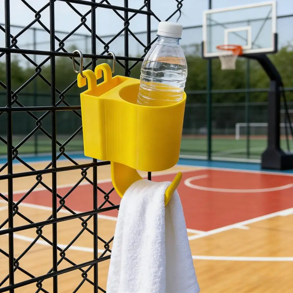 

Court Fence Bottle Holder with Phone Holder And Towel Hook Hands Free Bottle Holder Court Net Storage Organizer for Sports Court