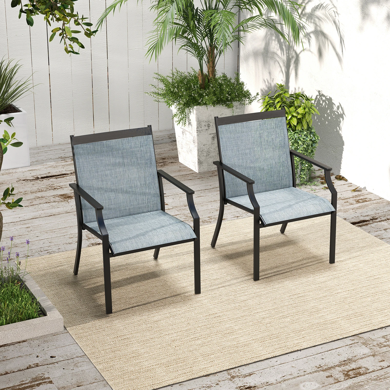 2er-Set Gartenstühle, Terrassenstühle mit breitem Sitz und atmungsaktivem Sitz, Balkonstühle, Gartenstühle bis 150 kg – Detail 1