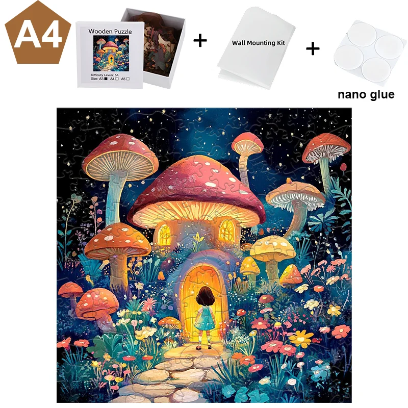 Mushroom House Wooden Jigsaw Puzzle Family Assembly Party Game Holiday Wall Decor Wooden Jigsaw Puzzle