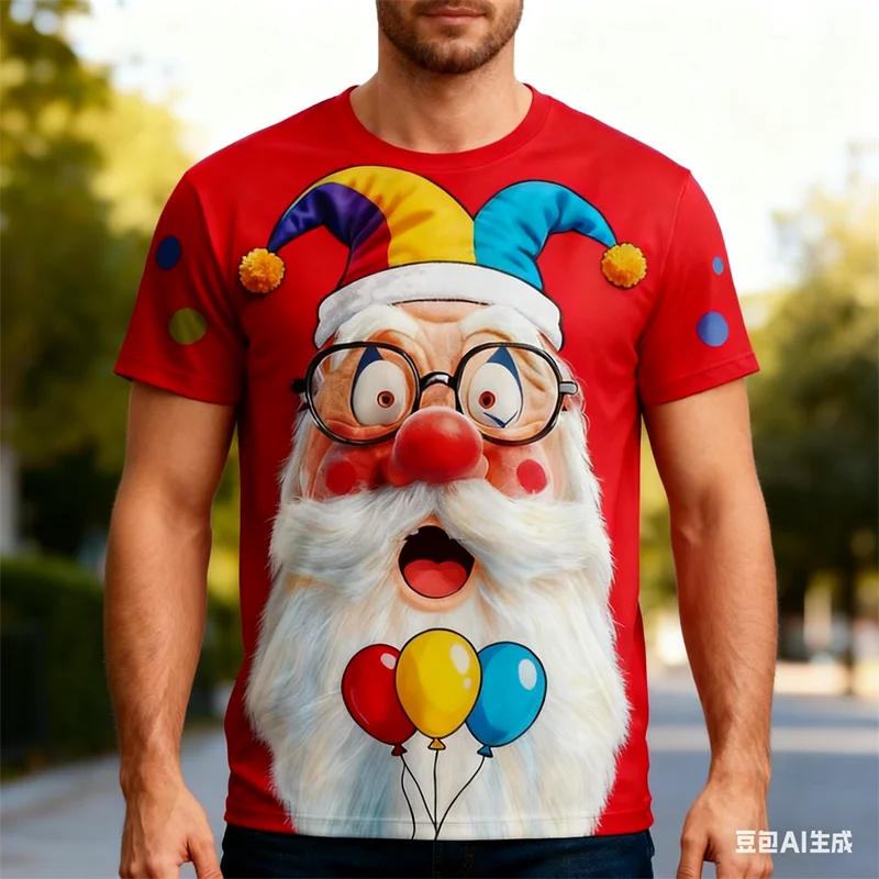 

Men's T-Shirt 3D Print Funny Santa Claus Graphic Design Casual Round Neck Short Sleeve Autumn Trendy Christmas Party Men Clothes