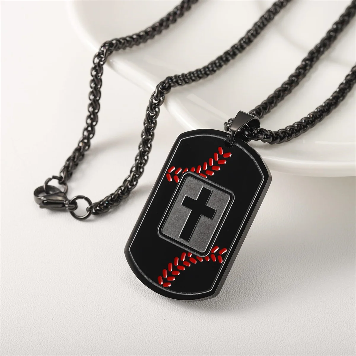 Baseball Cross Dog Tag Necklace for Men Stainless Steel Bible Verse Pendant Religious Communion  Baptism Sports Jewelry Gift