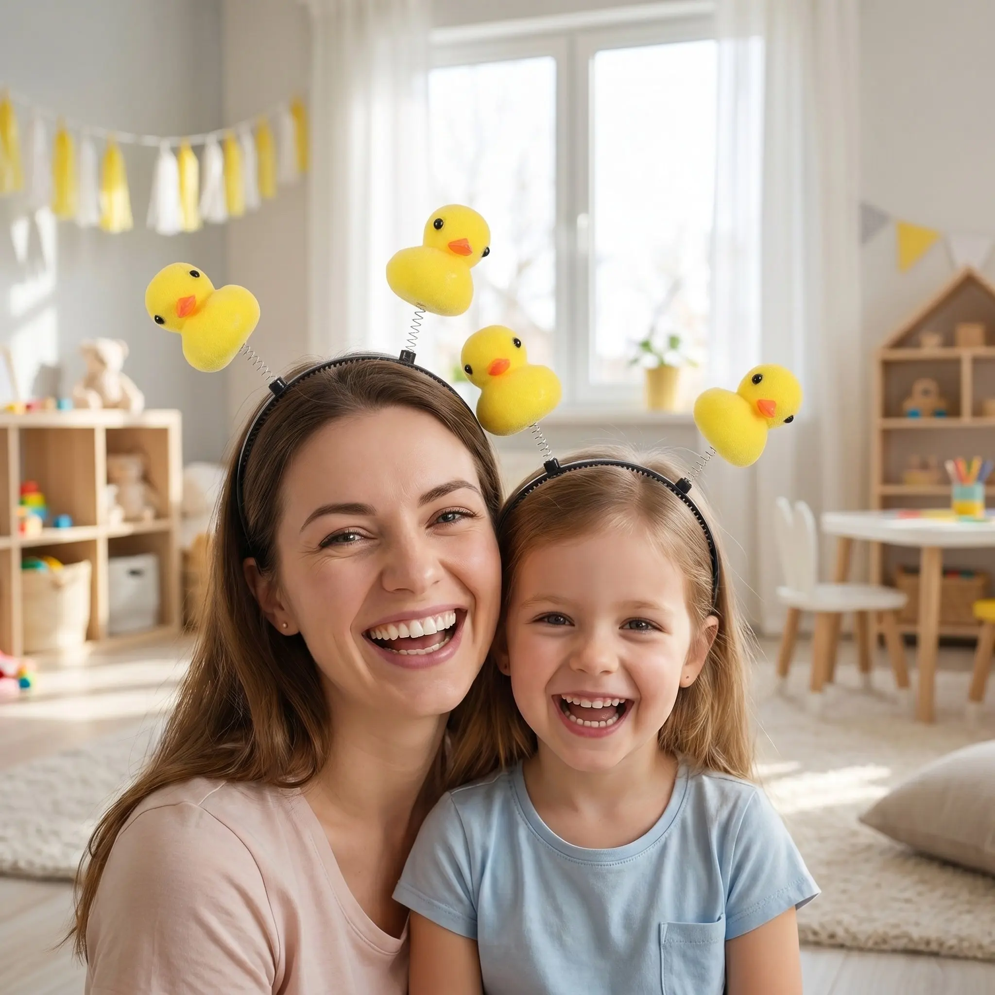 6pcs Soft Plush Yellow Ducks Headband Animal Head Bopper Ducks Hair Hoops Makeup Wash Face Headwear For Party Costume Prop