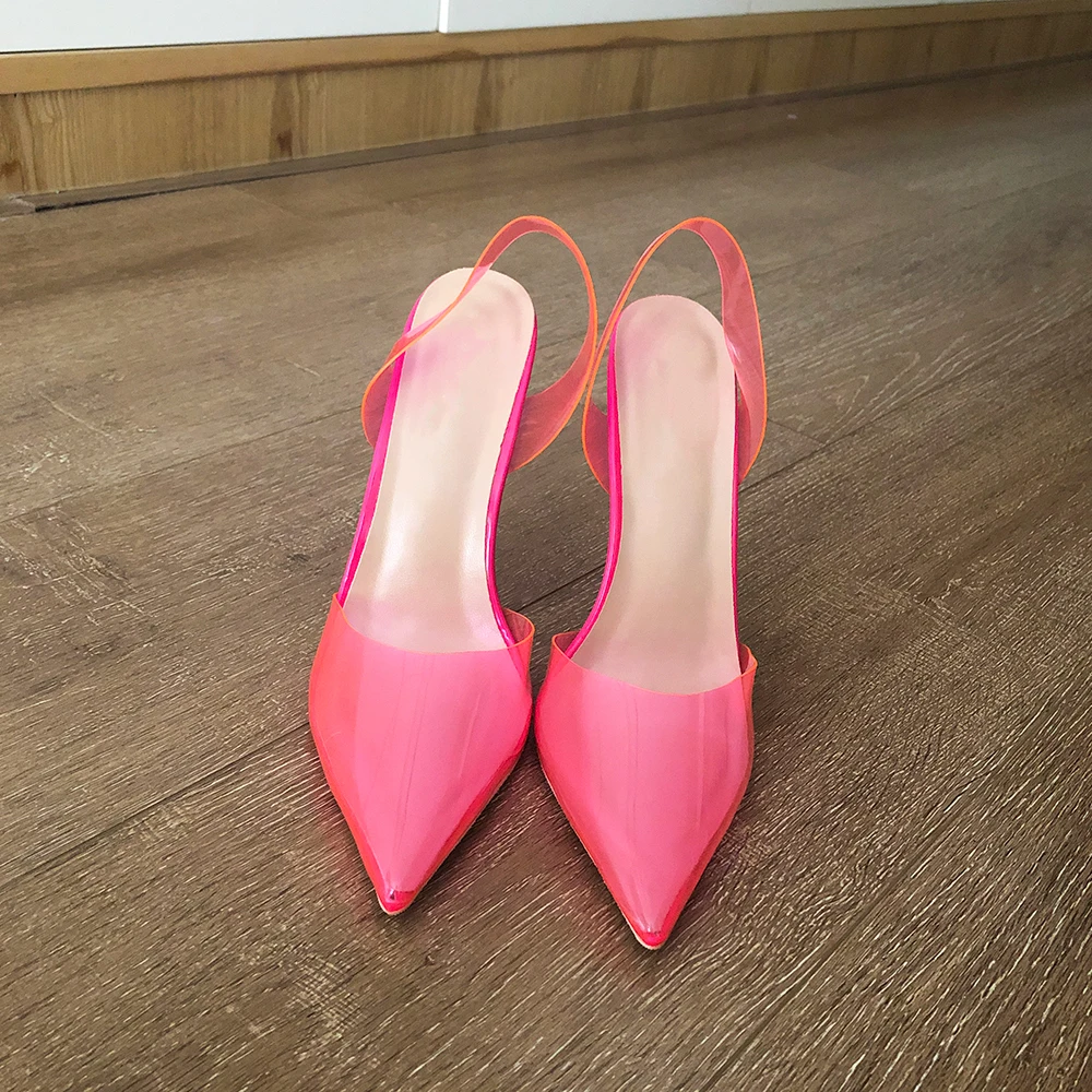 Veowalk مثير لطيف المرأة الوردي الشفاف مدبب تو Slingback خنجر مضخات سيدة الصيف عالية الكعب لأحذية الحفلات والنوادي الليلية #6