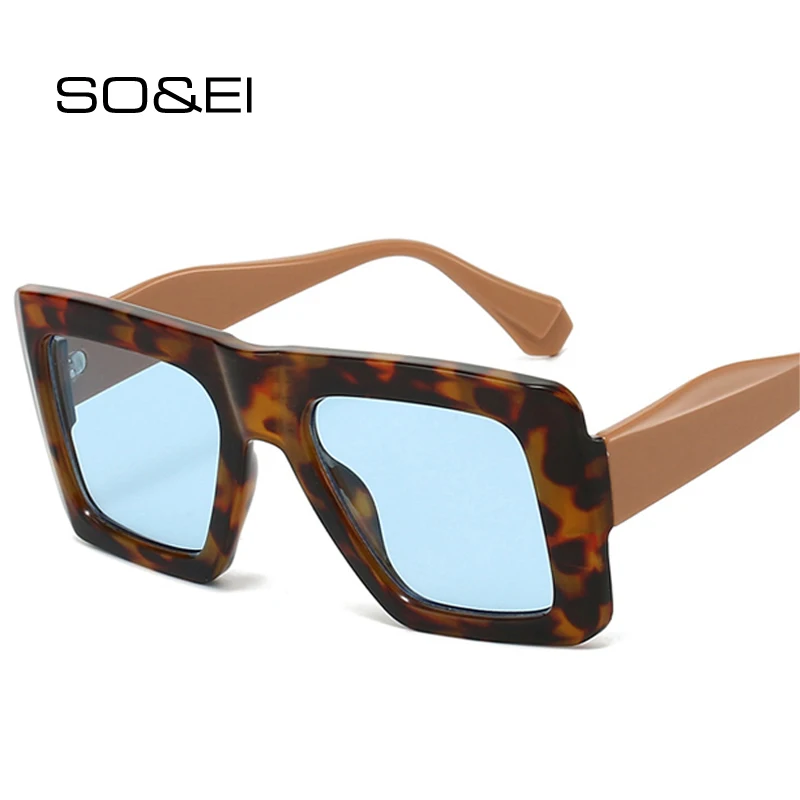 

SO&EI Retro Oversized Square Sunglasses Women Fashion Gradient Shades UV400 Men Punk Yellow Blue Sun Glasses