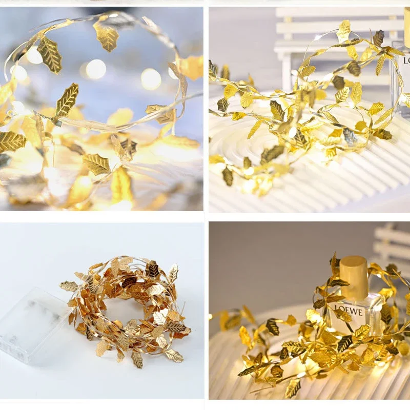Guirxiété lumineuse LED à piles avec feuilles dorées, guirxiété lumineuse pour salon, chambre à coucher, fête, mariage, nouvel an, décoration de Noël