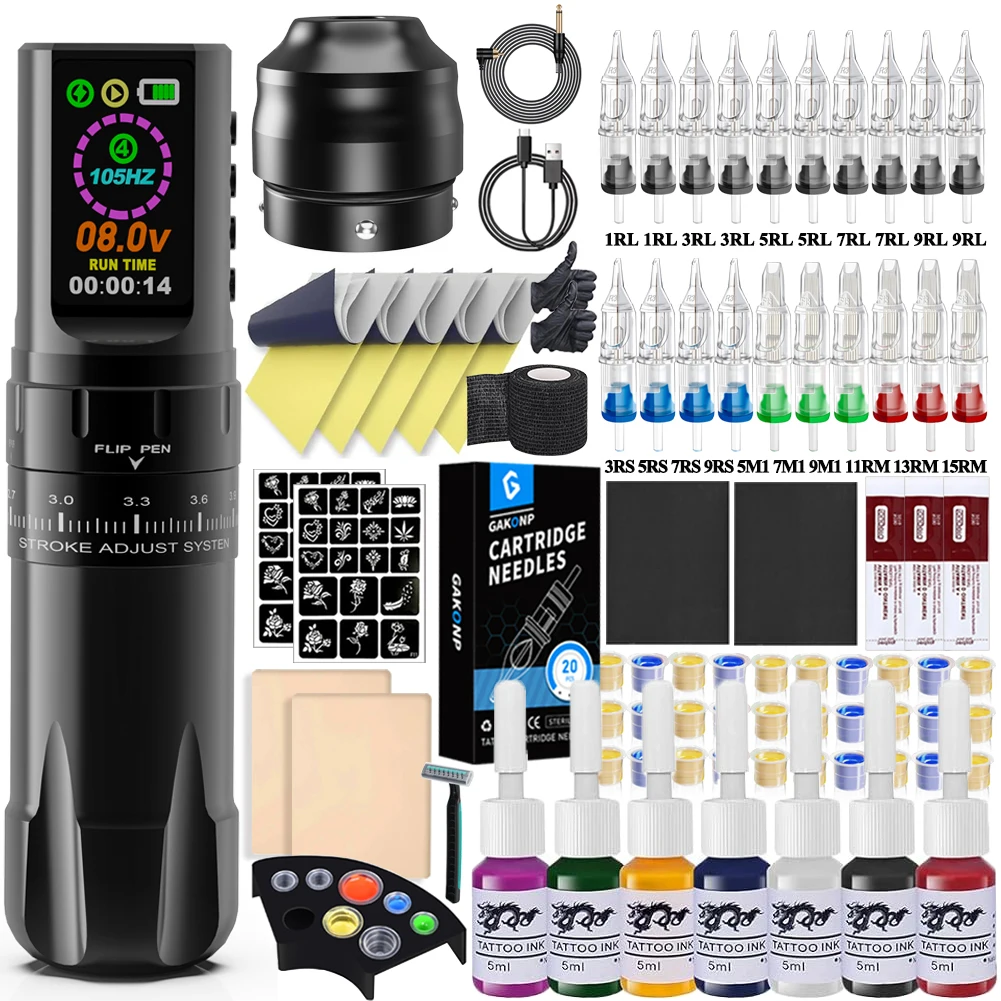 Wireless Tattoo Kit Complete Tattoo Pen Set Rotary Wireless Tattoo Machine Kit with Tattoo Needles for Tattoo Artists