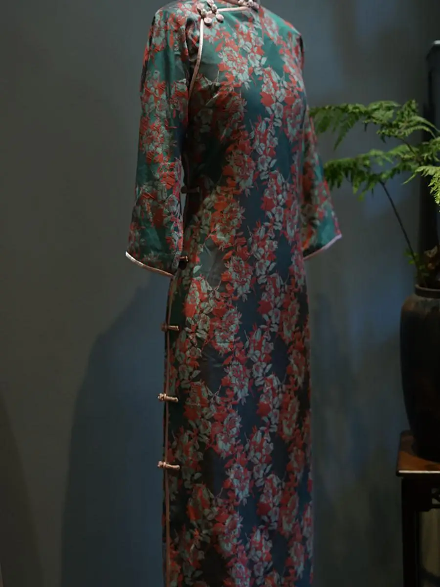 

Двухслойная хлопково-льняная блузка с длинными рукавами и ретро-китайским узором «Чайный оливковый цветок» для повседневной носки