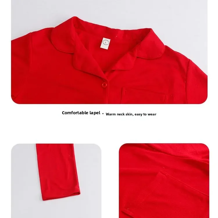 طقم ملابس منزلية بأكمام طويلة مبطنة بالصوف الأحمر للرجال والنساء بيجامة شتوية فضفاضة بياقة قلابة دافئة سنة زودياك الصينية