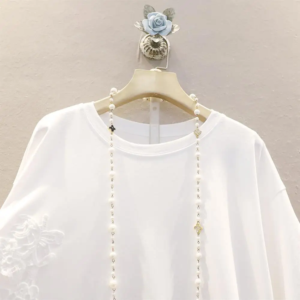 Été dentelle épissure évider ort Sve t-shirt Dr mi-long coréen Sle trajet marque fin de ligne grande taille jupe