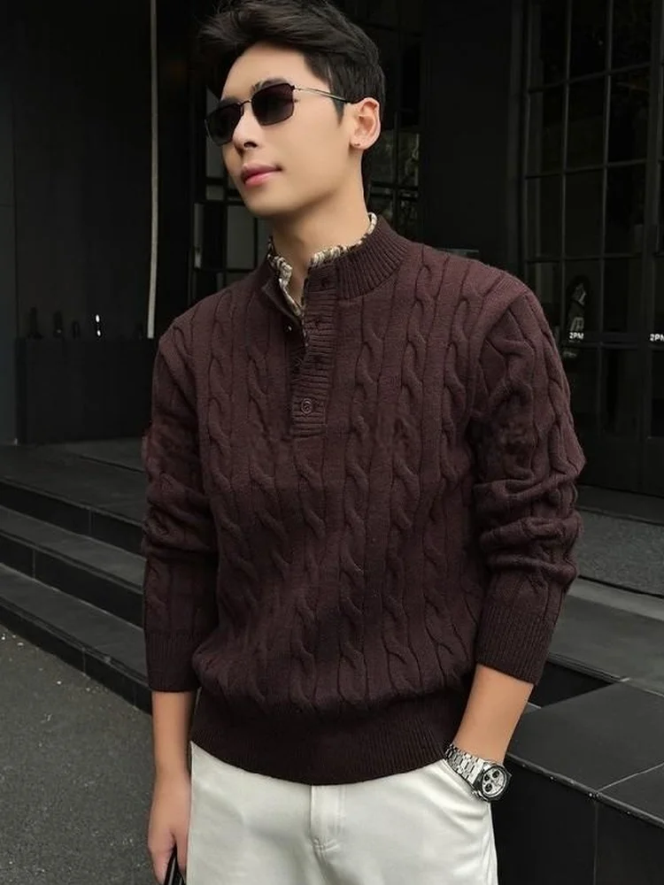 

Мужской вязаный свитер в стиле ретро с длинным рукавом и воротником, легкий, класса люкс, из кашемира, для осени и зимы