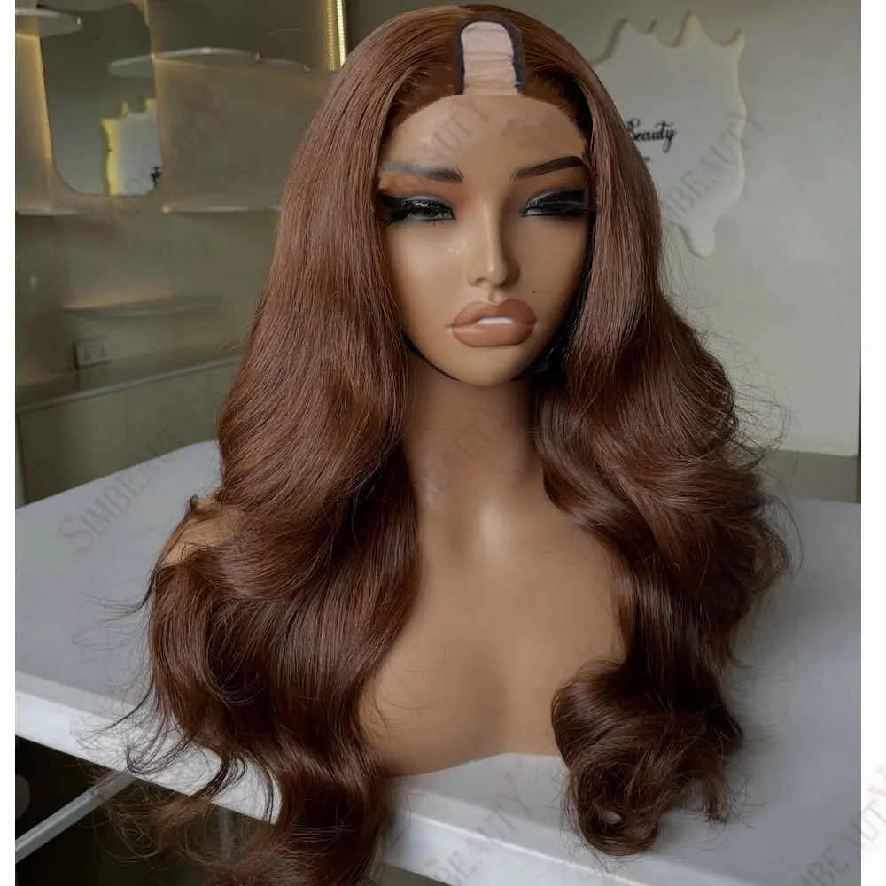 

250Density Peruvian 1x4 Size U Part Wigs 100% Human Hair Copper Brown Loose Wave Glueless V Part Wigs for Black Women Daily Use