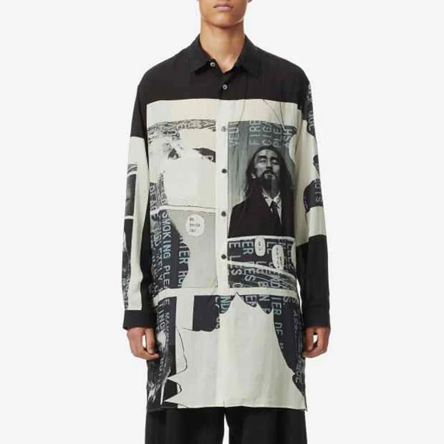 قميص طويل مطبوع من YOJI OOAK قميص طويل مطبوع عليه رسوم كرتونية مرسومة يدويًا للرجال على شوارع هاواي