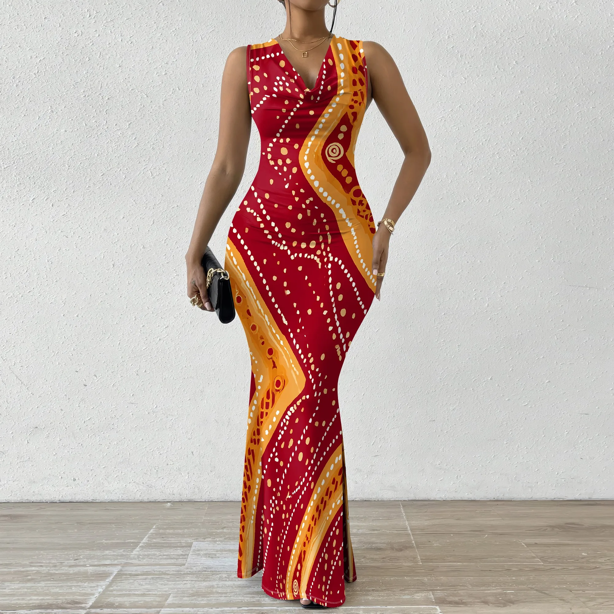 

Women's African Print Maxi Dress - Sexy V-Neck Bodycon Mermaid Gown for Summer Party & Valentine's Day XS-2XL
