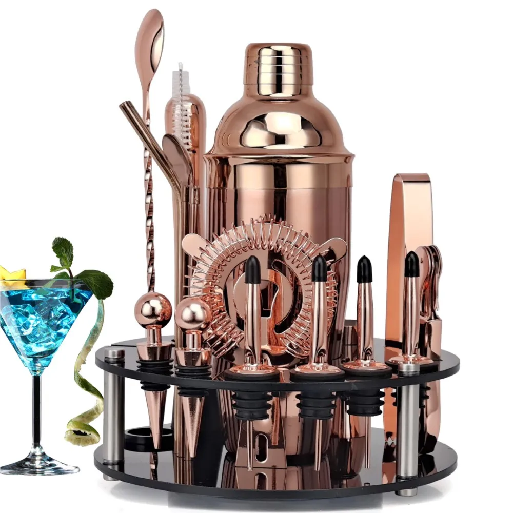 

Bartender Kit, Cocktail Shaker Set With Rotating Acrylic Holder. Home DIY Suit for Mixed Drinks Martini Bar Tools Perfect Gift