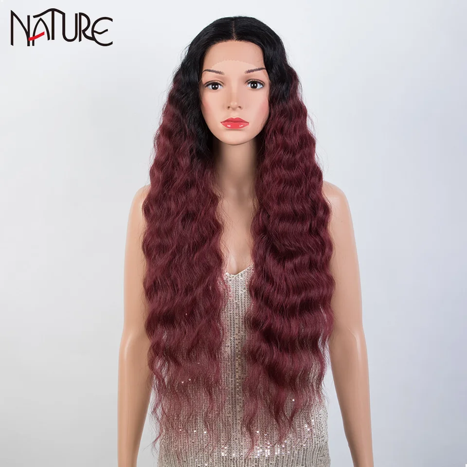 Synthetic Lace Front Wig Long Water Wave Wigs For Women 30 Inch Ombre Brown Wig Daily Cosplay Daily Wigs Heat Resistant Fiber