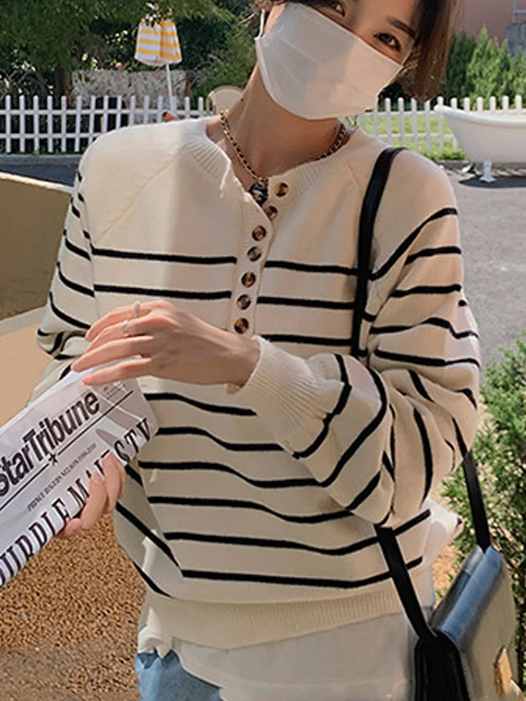 Autumn Casual Loose Long Sleeve Women's Sweaters New Fashion Striped Thin Pullovers Jumper Knitted Sweater Women Bottoming Tops