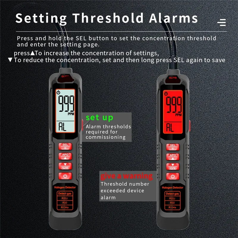 ABMF-HVAC Детектор утечки хладагента 0-1000PPM Воздух для систем охлаждения переменного тока CFC HFC HCFC HC HFO Тестер ZL77B