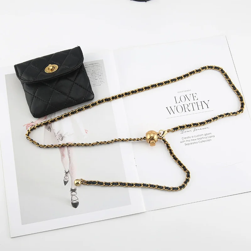 Bolso de mensajero con cadena de cinturón de Metal para mujer, correa de cintura de marca de diseñador de lujo, vestido de niña, pantalones