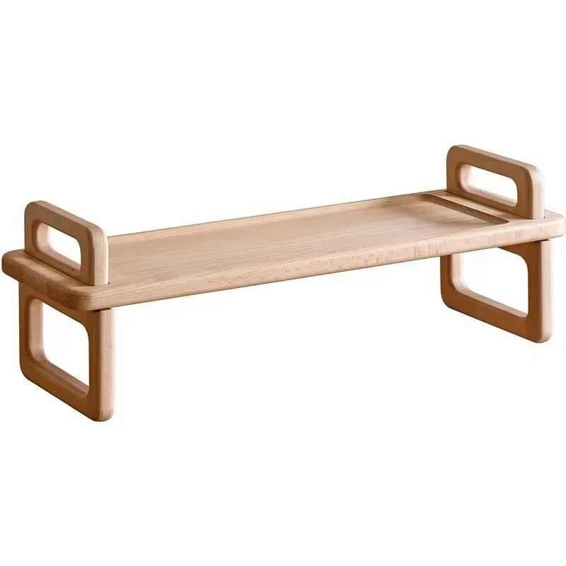 Solid Wood Removable Storage Rack Dual Purpose Computer Stand and Tea Set Organizer Stable Practical Desktop Shelf