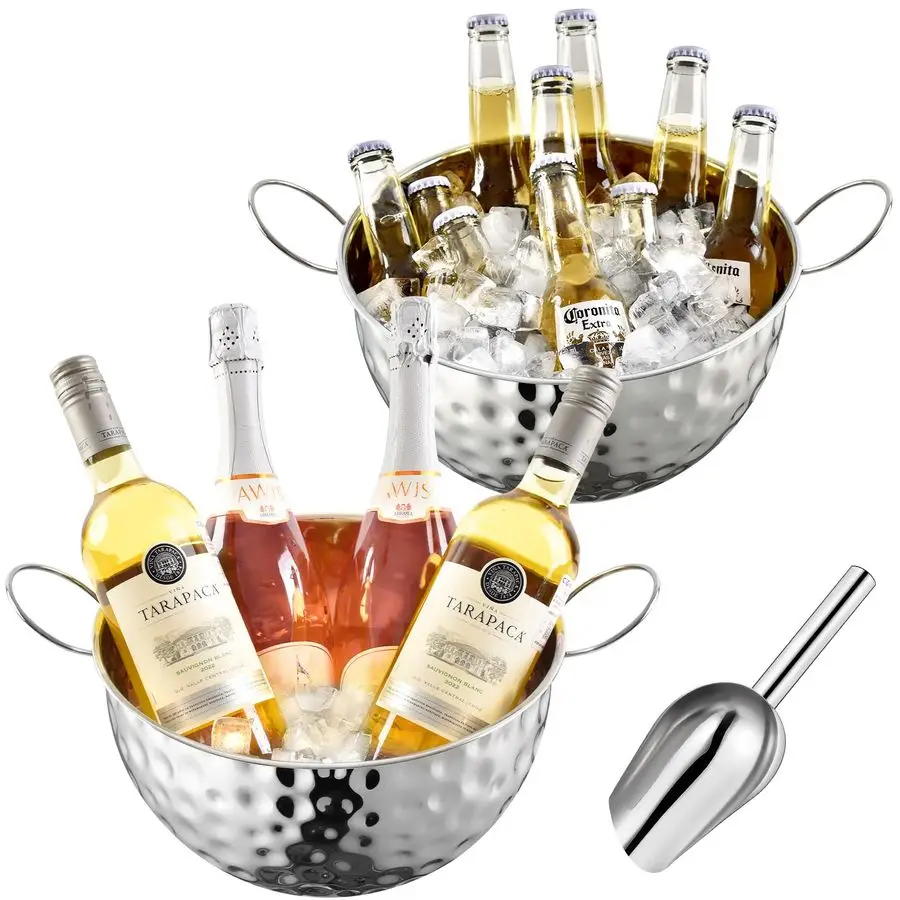 

Bucket of 2 Pack, 7L Large Ice Buckets for Parties,Metal Beverage Tub, Stainless Steel Wine Bucket with Scoop,Champagne Bucket,L