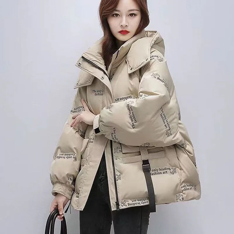 

2023 New Women Down Jacket Winter Coat Loose Preppy Style Parkas Short Thick Outwear Hooded Warm White Duck Down Overcoat