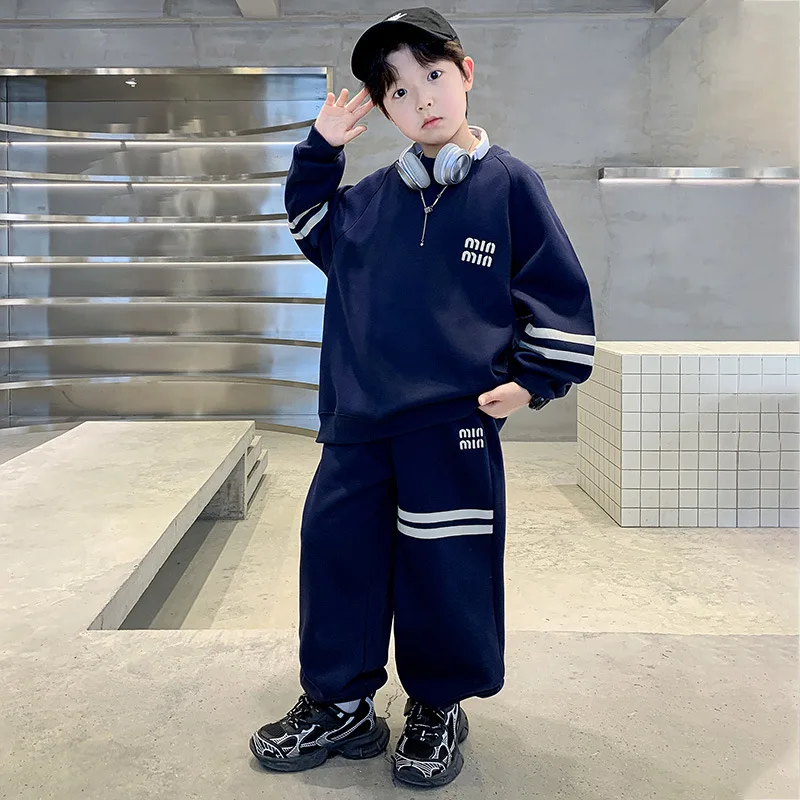 Spring 2025 Preteen 4-12Y Boys 2PCS Clothes Set Letter Printed Sweatshirts Striped Casual Loose Sweatpants Children Boys Outfits