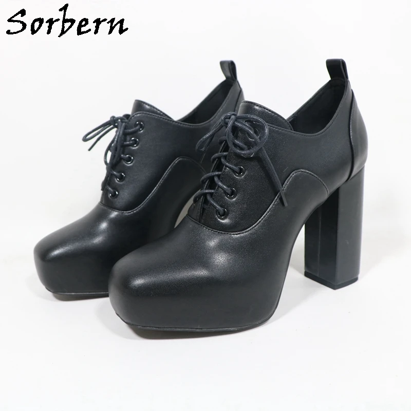 

Sorbern, туфли-лодочки в стиле унисекс, женские короткие ботильоны на блочном каблуке, обувь на скрытой платформе со шнуровкой, индивидуальный цвет