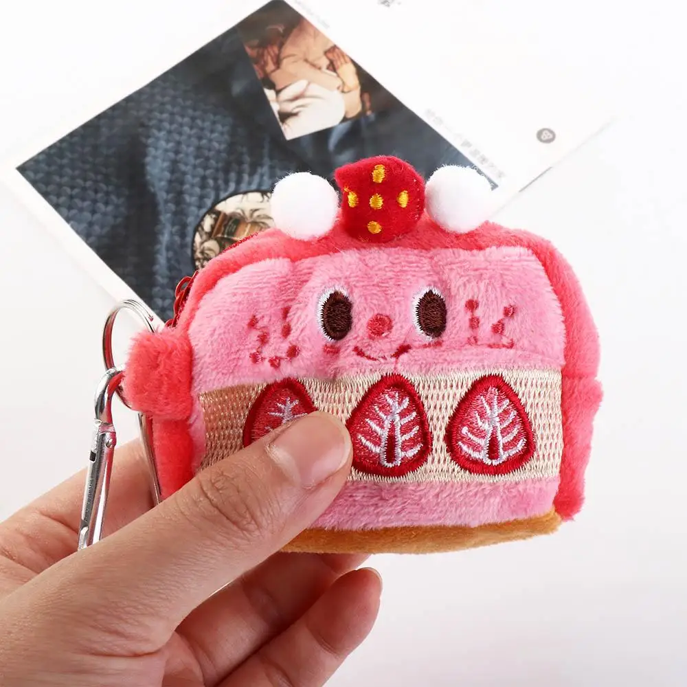 Bonito caso de fone de ouvido bolo de morango chaveiros mini bolsa de moedas coreano saco de dinheiro com zíper carteiras titular do cartão de ônibus