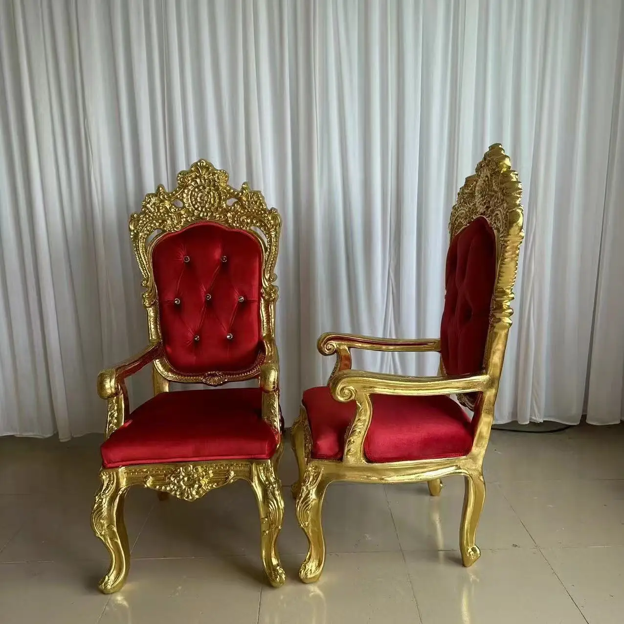 Hot Selling Luxury White Golden Single Sofa High Back Wedding King Classic Banquet Queen Royal Throne Chair
