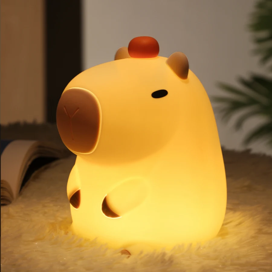 Veilleuse en Silicone Capybara, Rechargeable par USB, Animal de Dessin Animé Mignon, Lampe de oral et, Sommeil, Minuterie, Gradation, Décor de Chambre, Cadeau pour Enfant