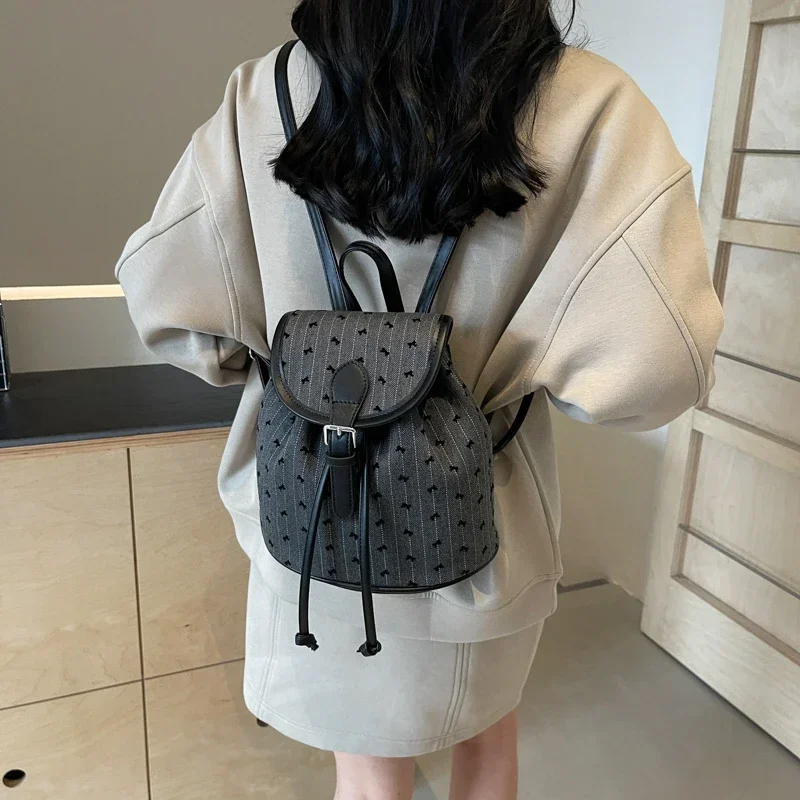 New Fashion Retro Oxford Backpack Women\'s Mini Plaid Bow Heart Embroidery Backpacks Y2K Cute Versatile Small Zipper Shoulder Bag