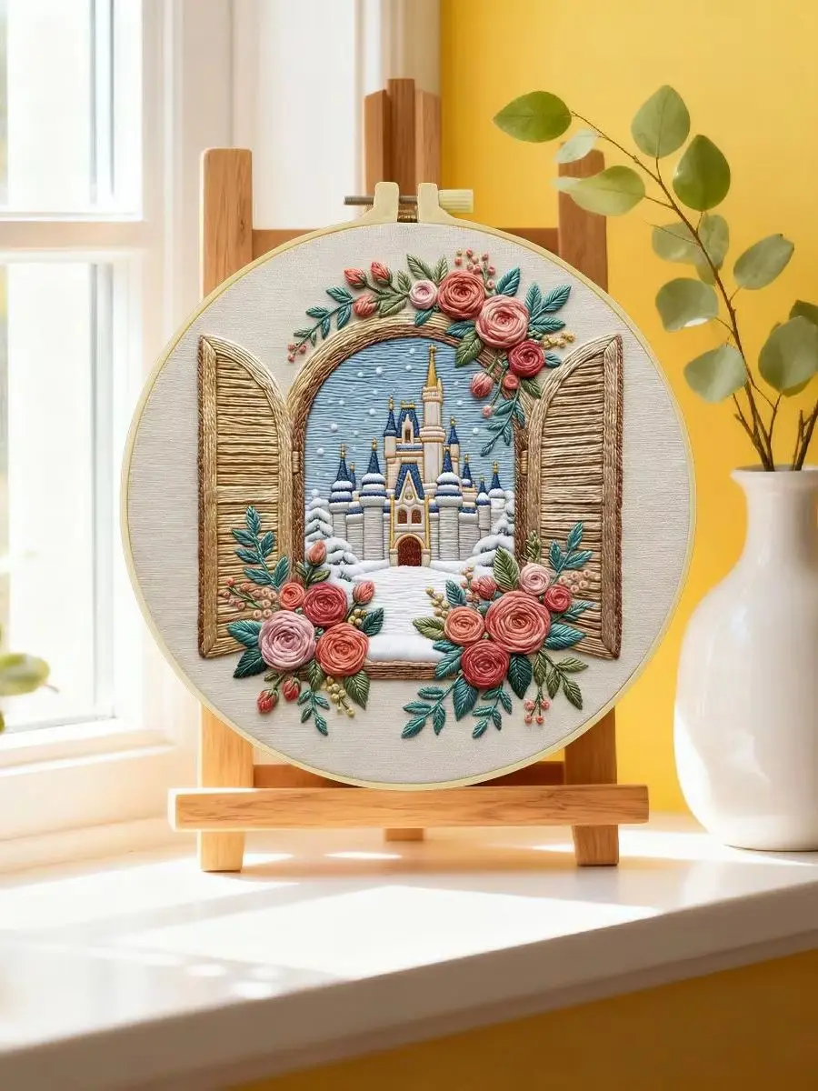 1 Stück 20X20CM/15X15CM 7,87/6,3 Zoll Blumenfensterbank Stickerei Starter-Kit DIY-Kit DIY-Stickerei-Set Handarbeiten Nähkunst – Detail 6