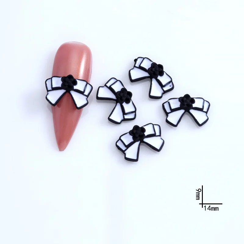 10PCS French Small Fragrance Nail Art Decorations Alloy Elegant Black White Craft Nail Charms Parts Camellia Bowtie Accessories