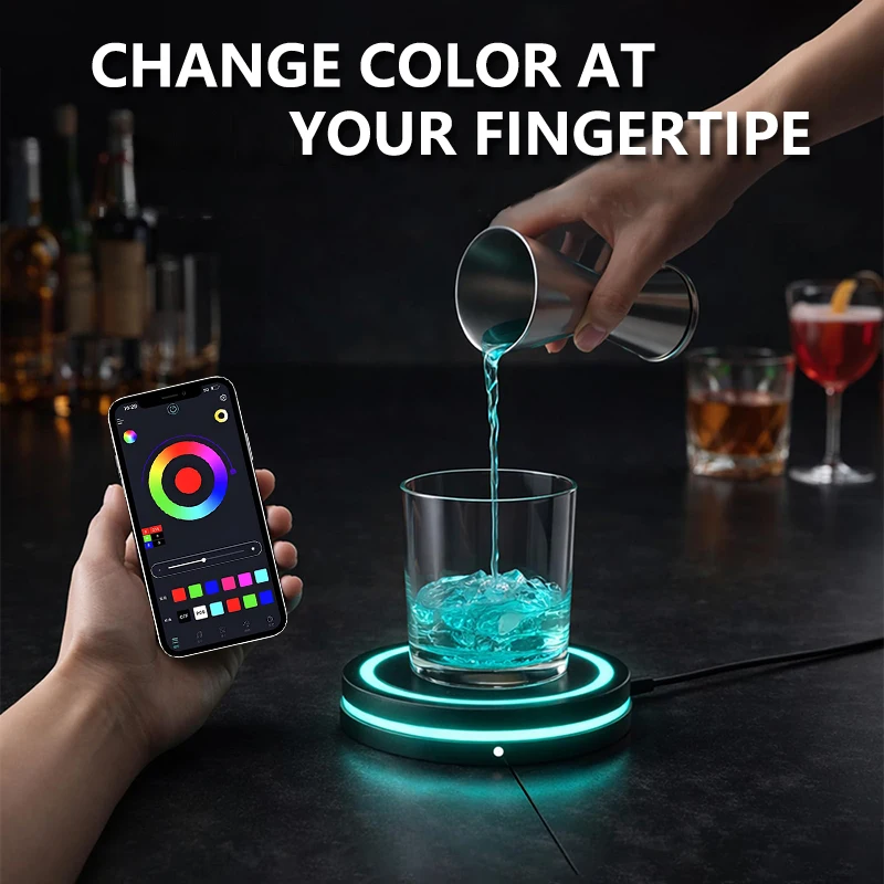 

Интерактивная LED-подставка для напитков, меняющая цвет, умная подставка для веселых вечеринок в домашнем баре, незаменимый аксессуар для коктейлей и общения.