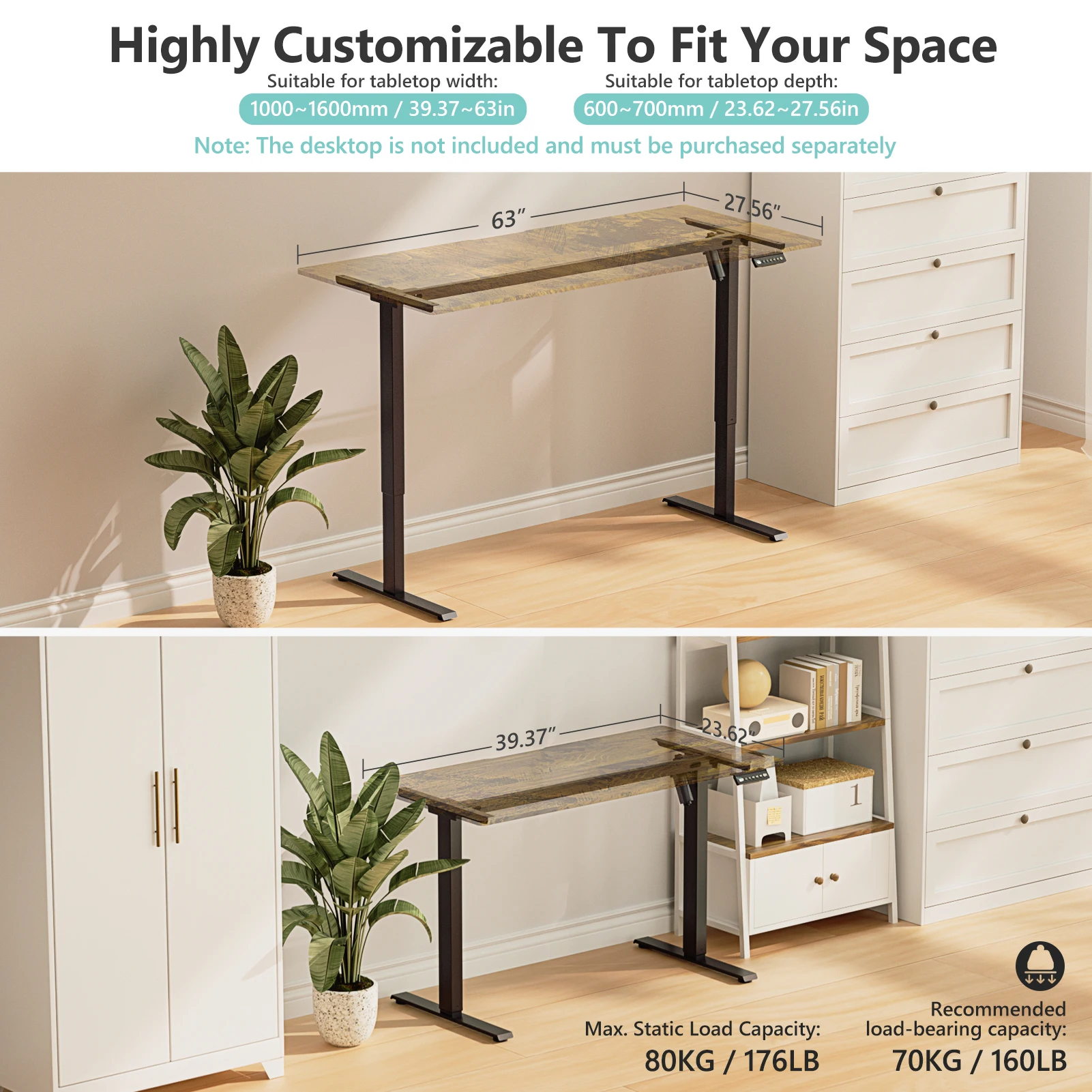 إطار مكتب قائم كهربائي من VVENACE، قاعدة مكتب قابلة للتعديل بمحرك واحد