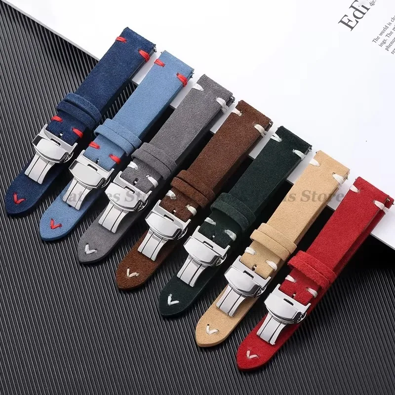 Suede Leather Watch Band 18mm 20mm 22mm Butterfly Buckle Universal Strap for Seiko Bracelet for Rolex for Samsung 7/6/5/4/3 Belt