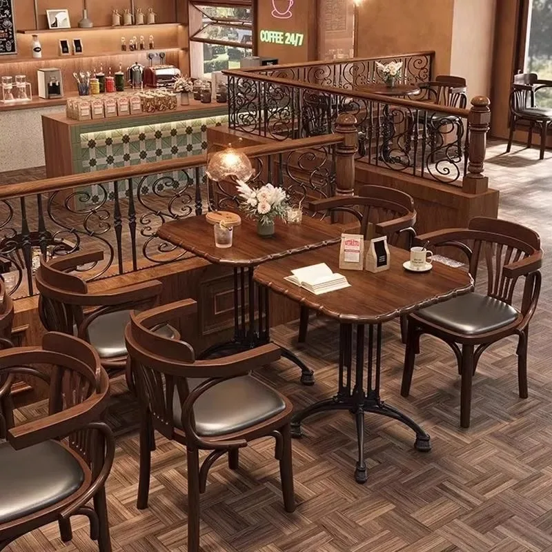 Minimalist Antique Design Wood And Iron Table And Chair Set For Furniture Restaurant Bars Cafes Coffee Shops Furniture Table An