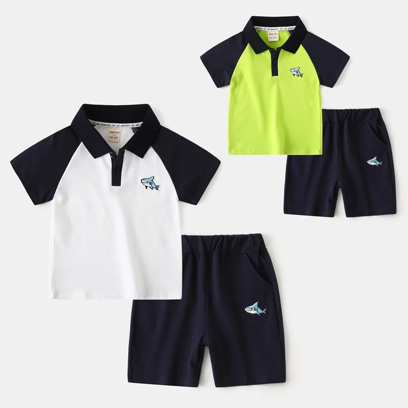 

Boys' Summer Short Sleeve Suit One Piece Dropshipping2024New ChildrenpoloShirt Short Sleeve Shorts Patchwork Sleeve Two-Piece Se