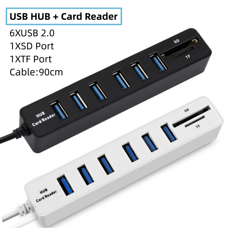 

USB HUB USB 2.0 HUB 6 3 Port USB Splitter With Card Reader Multi Hab Extension SD Card Adapter 10/90 cm Splitter for PC Laptop