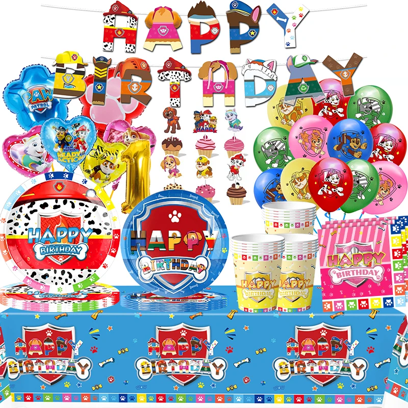 

PAW Patrol Birthday Decoration Foil Balloon Kit Tableware Banner Background Dog Chase Marshall Skye Boys' Party Supplies