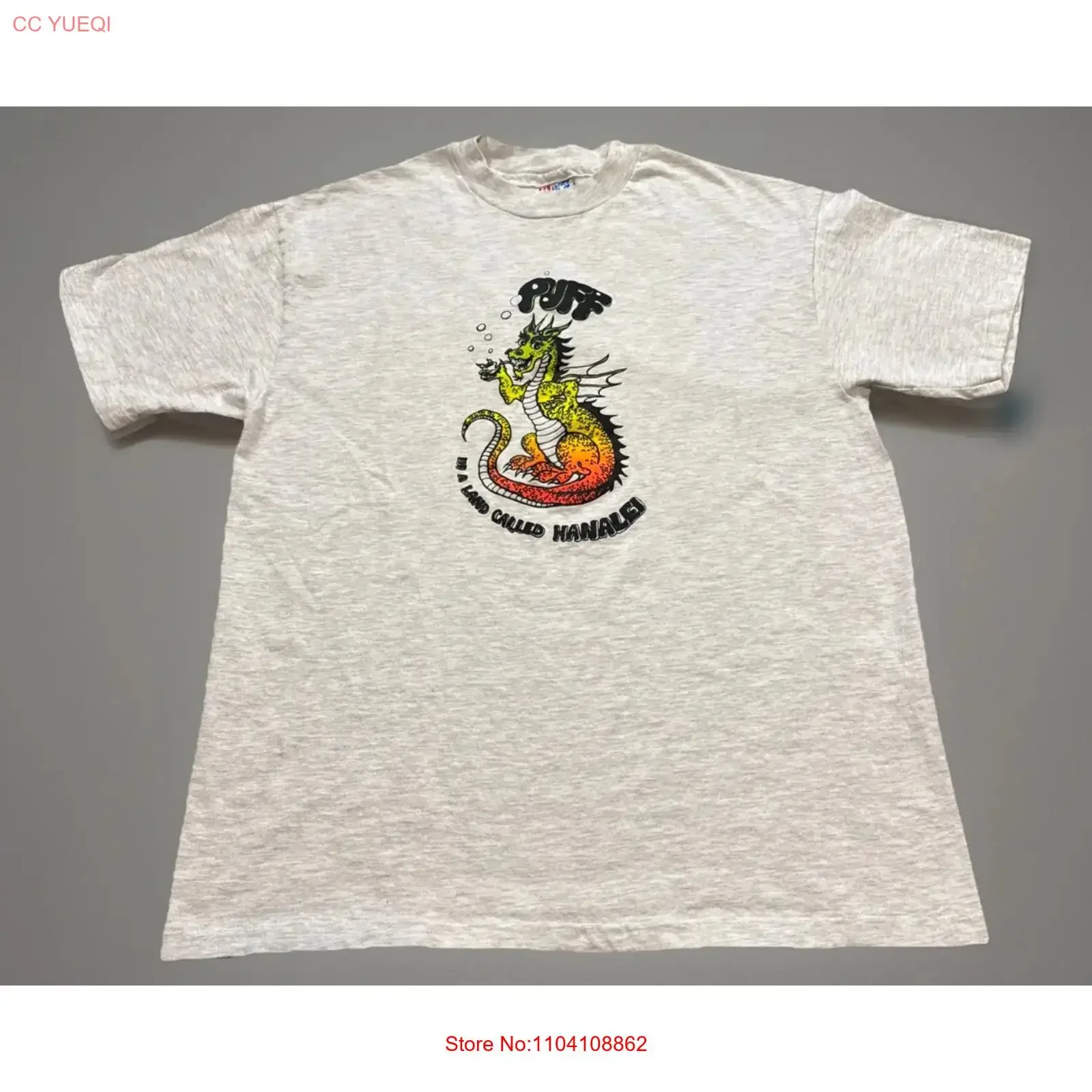 Винтажная футболка Puff The Dragon In Hanalei Hawaii Surf Skate, серая, в стиле 80-х, размер L, с эффектом потертости, повседневная, слегка эластичная, уличная одежда