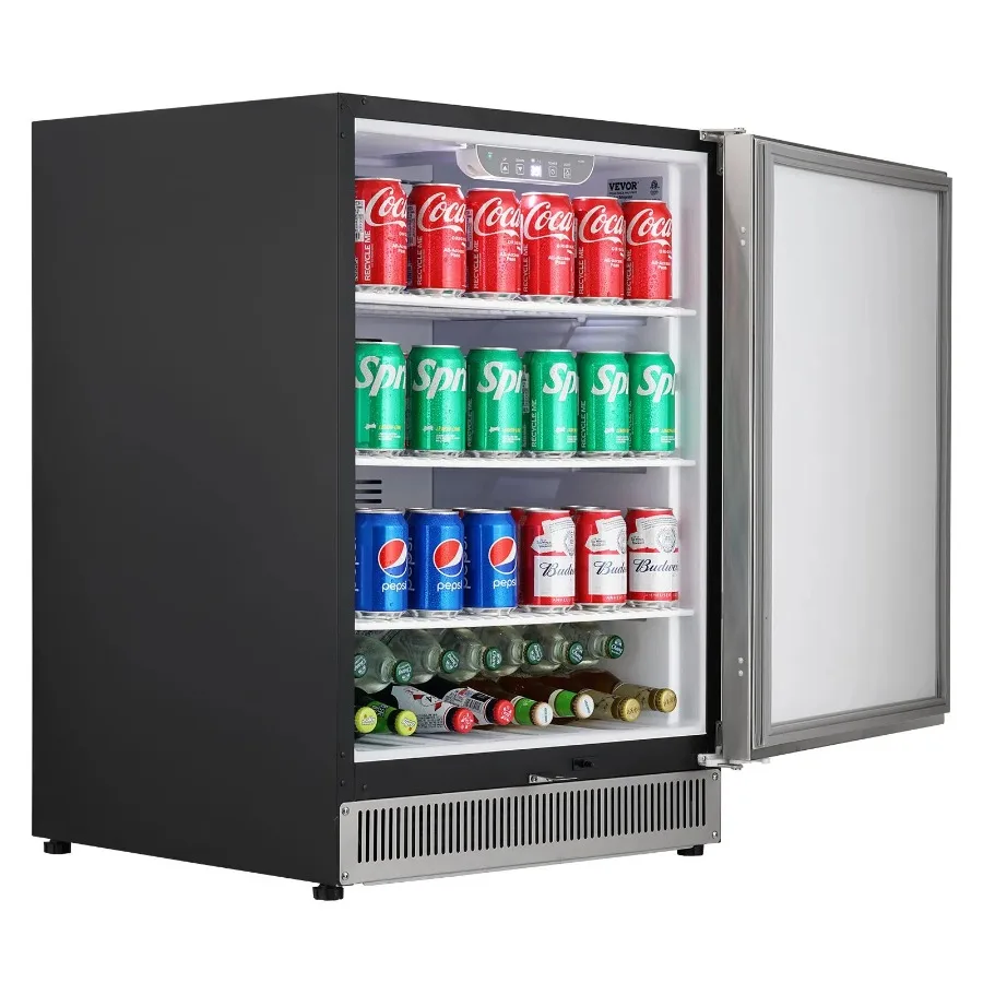 

24 inch Indoor Outdoor Beverage Refrigerator 185QT Undercounter or Freestanding Beverage Fridge 175 Cans Built-in Beer Fridge