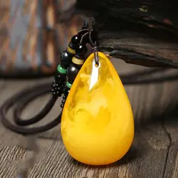 Natural Amber Necklace Men Women Healing Gemstone Fine Jewelry Genuine Baltic Yellow Amber Waterdrop Pendant Necklace