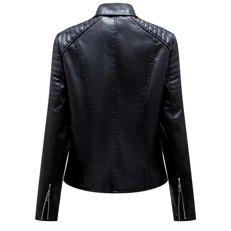 Black Lapel Women Faux Leather Jacket Spring Autumn Zipper Casual Pu Coat Female Biker Outerwear Ladies Clothes S-L XL XXL XXXL