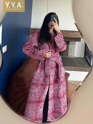 Fashion Women Woolen Blends Overcoat Single Breasted Elegant Autumn Winter Long Sleeve Plaid Coat Office Lady Retro Long Jacket